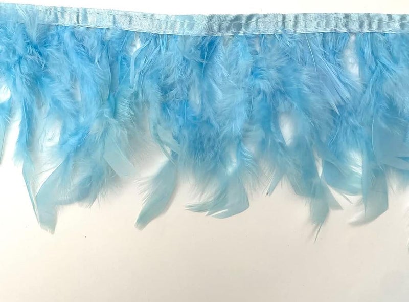Shekyeon Turkey Feathers Fringe Trim for Party Clothing DIY Sewing Crafts Decoration Pack of 2 Yards (Light Blue) - Image 4